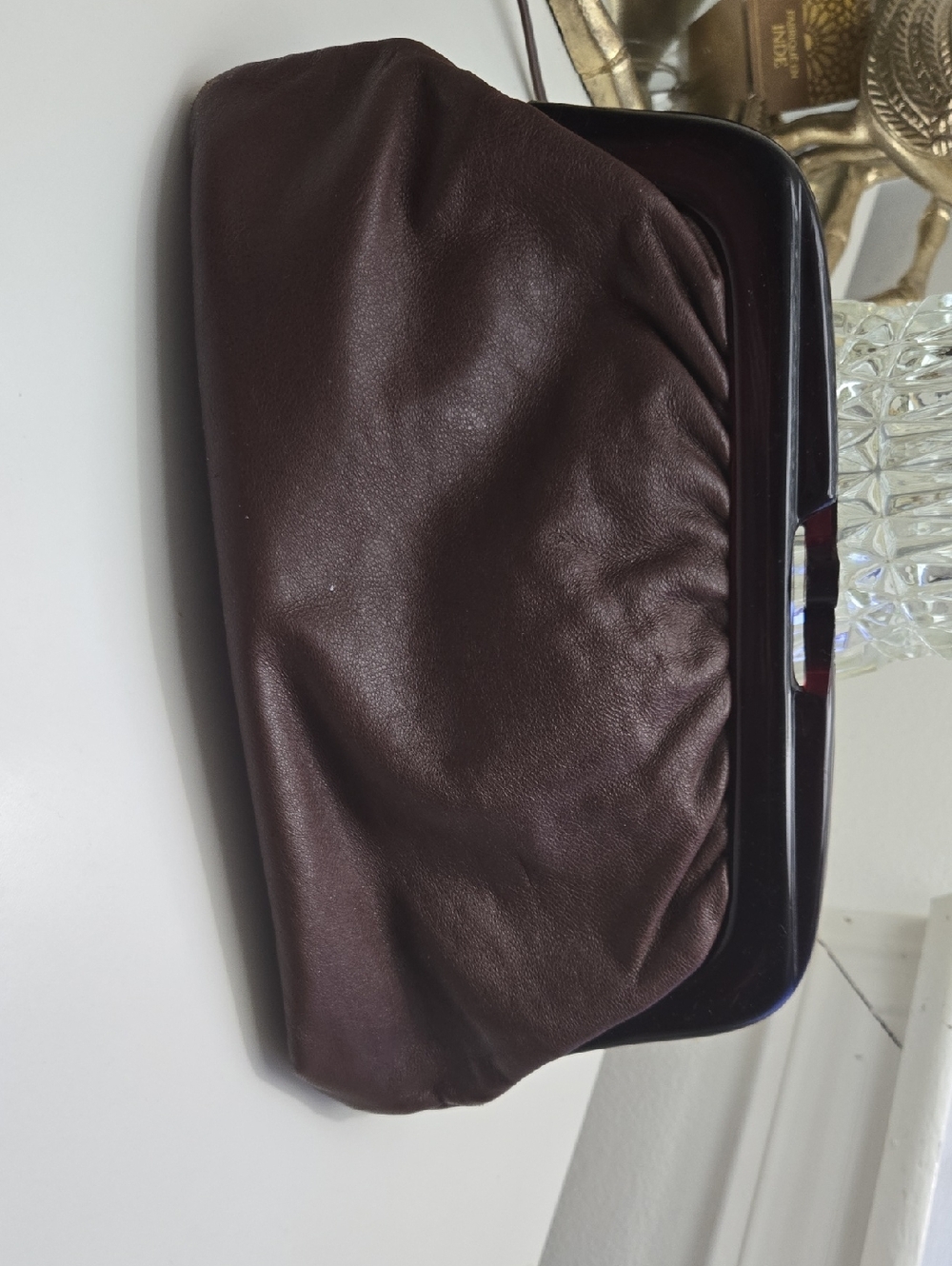 Brown Leather Frame Clutch Bag - Women's Handbag